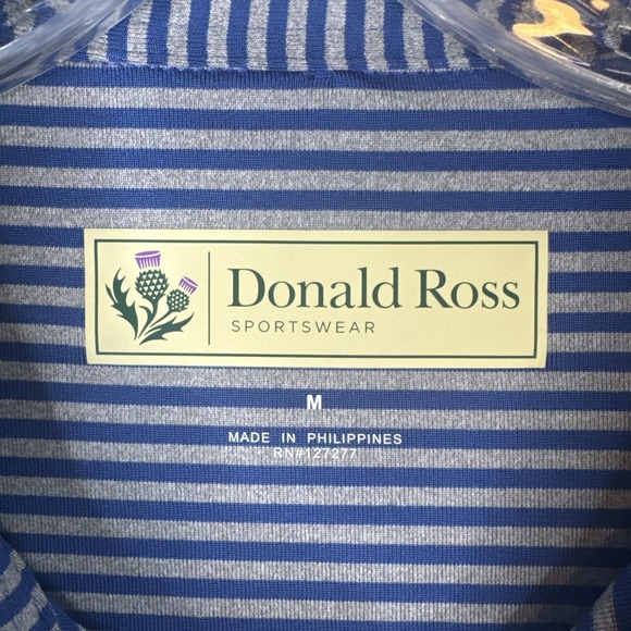 Donald Ross Sport Polo M Gray Blue Stripe Long Sleeve Golf Performance - Picture 3 of 9